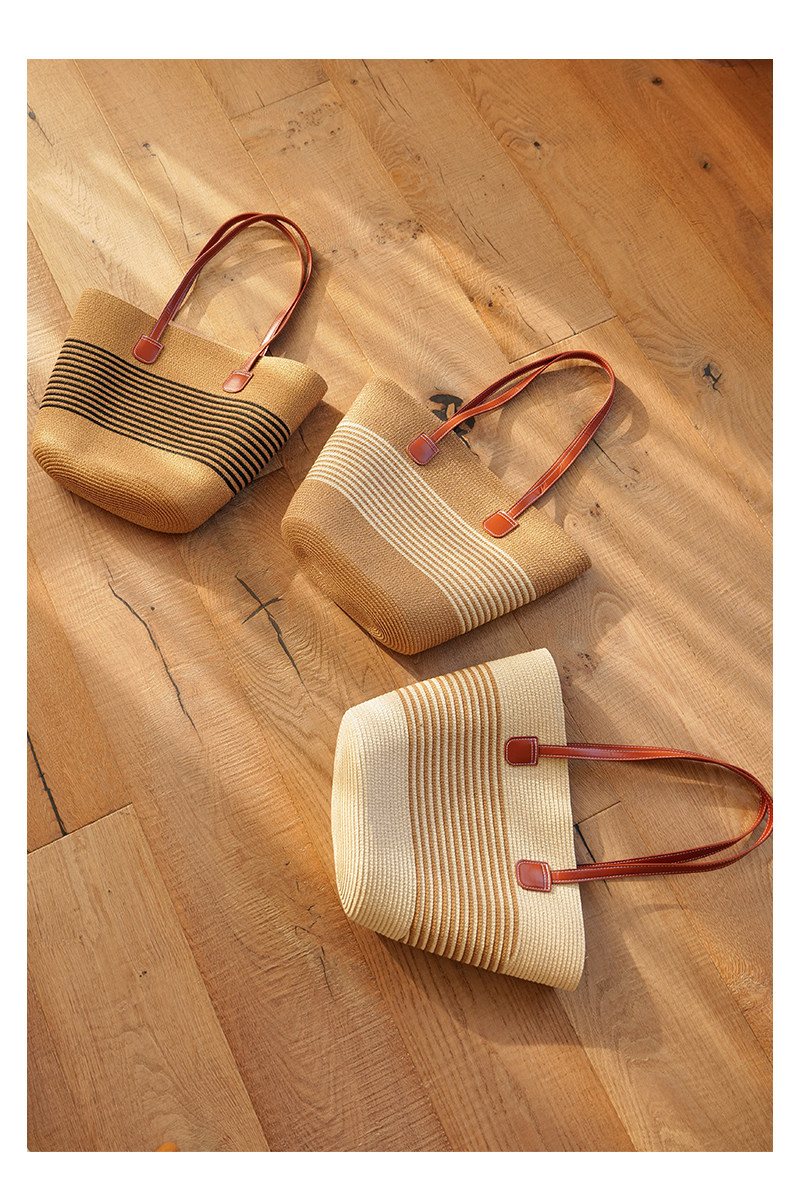 Three color options of the woven tote bag
