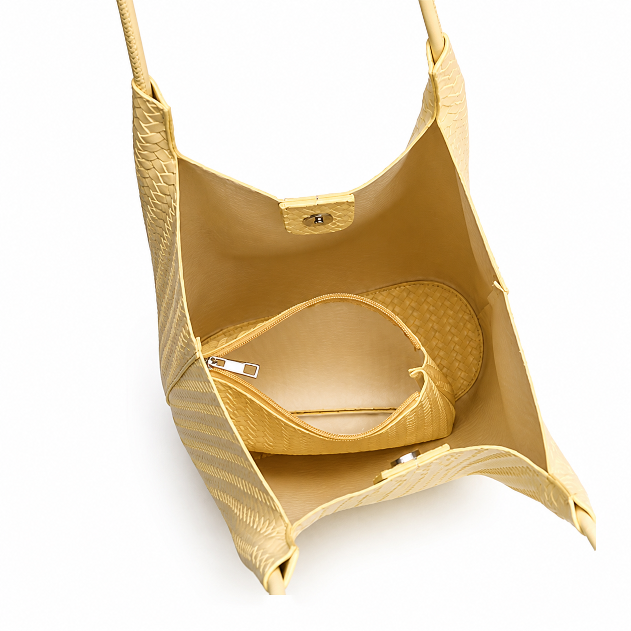 Magnetic closure and removable zippered inner pouch